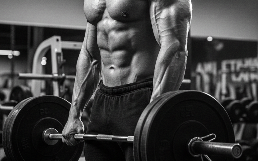 Lifter mid-set under heavy load — the mechanical tension that drives hypertrophy