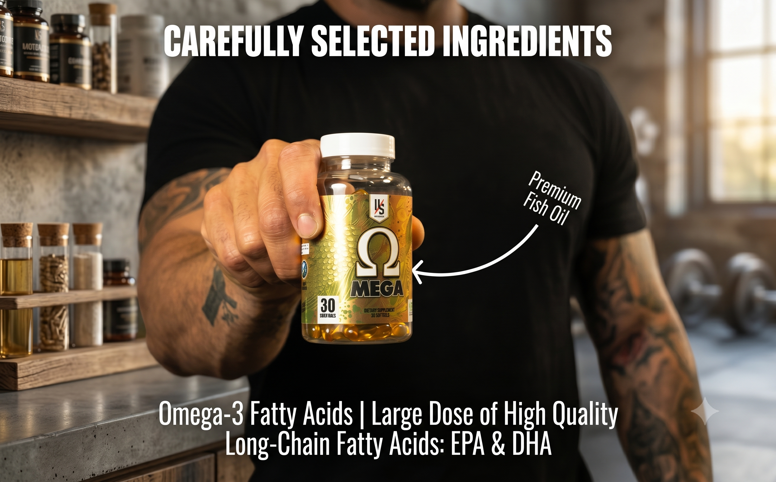 Die Tryin Co Omega3 held by athlete