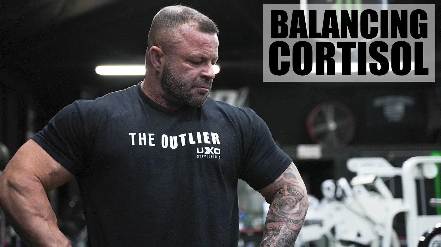 your "BALANCING CORTISOL" graphic with bodybuilder